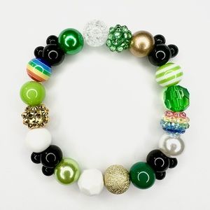 Mouse Ears Saint Patricks Day Bracelet Green Gold Rainbow Stretchy Beaded